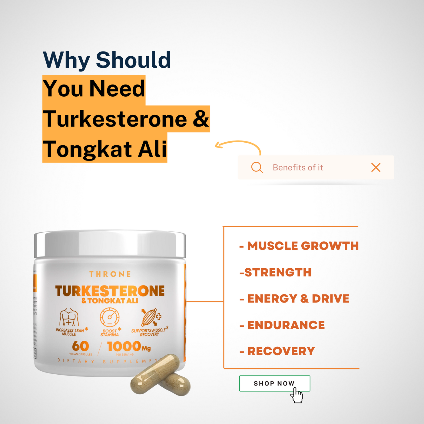 Throne Turkesterone & Tongkat Ali 1000mg Supplement